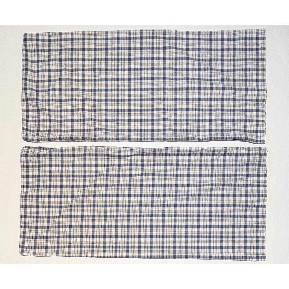 Ralph Lauren Oakley Red Blue Ivory Plaid Pair KING Pillowcases Cotton USA Exclnt